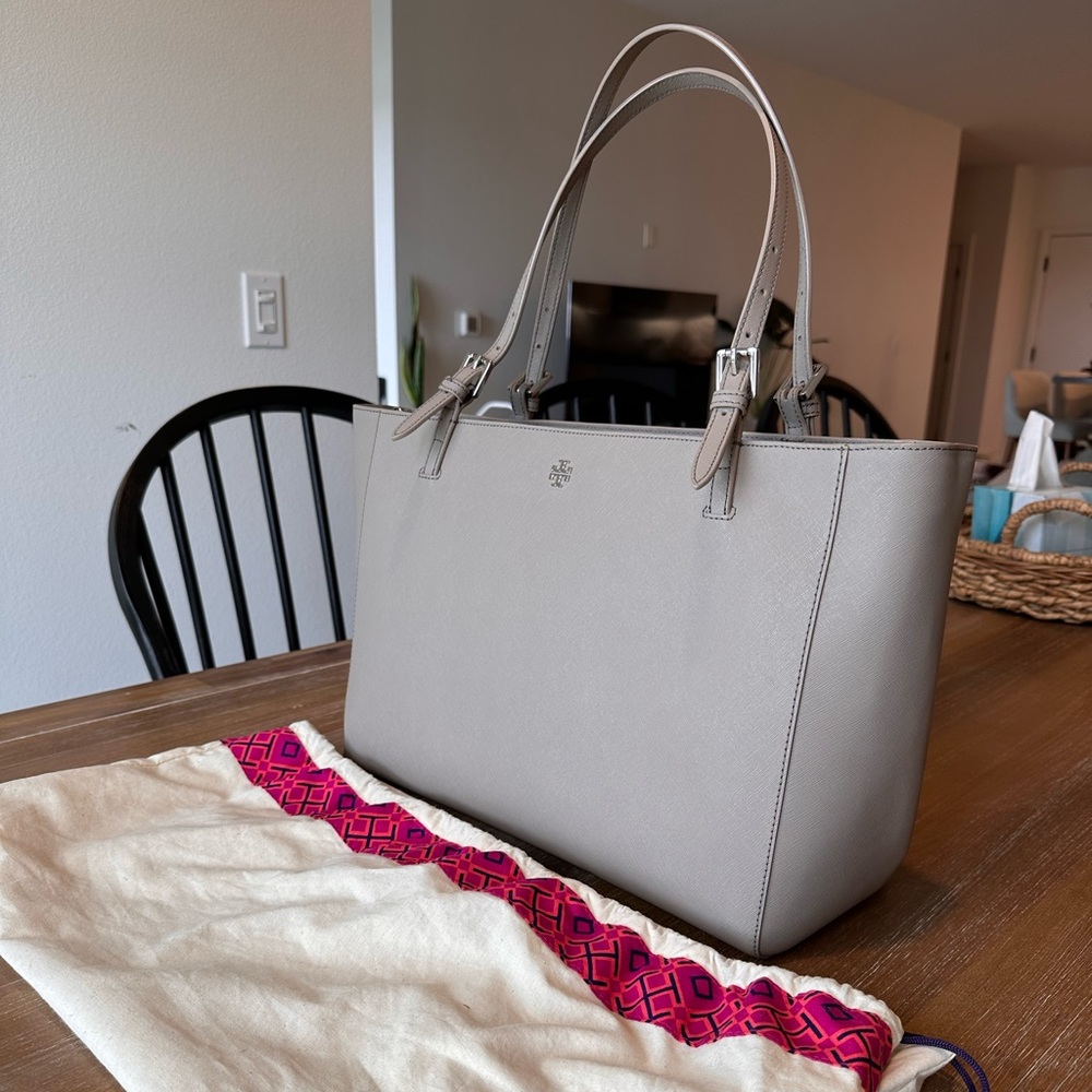 Large Tory Burch Gray/Silver Emerson Tote